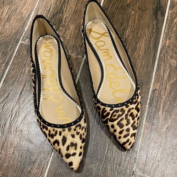 Sam Edelman Riviera Sand Leopard Print Studded Animal Pointy Toe Flats Size 7 - Picture 7 of 7